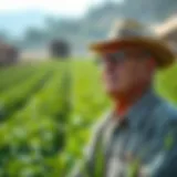 A veteran farmer surveying his lush green field