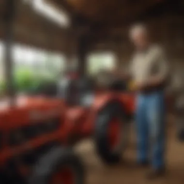 Evaluating Used Equipment for Longevity A farmer inspecting used equipment, indicating the importance of maintenance and informed selection.