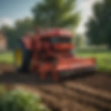 Essential Tiller for Soil Preparation A well-maintained tiller positioned amidst flourishing crops, emphasizing its role in soil preparation.