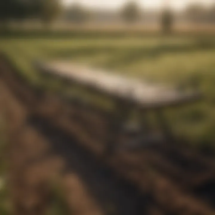 A detailed illustration of a fencing stretcher in use within an agricultural field.