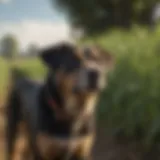 A frontline dog in a lush agricultural field, showcasing its role in farming ecosystems.