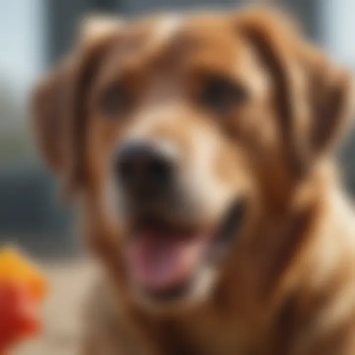 Happy dog enjoying a piece of Fruitables Whole Jerky Treat