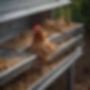 Close-up of a galvanized chicken feeder showcasing its durable material and design.