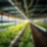 Hydroponic farming setup showcasing greens