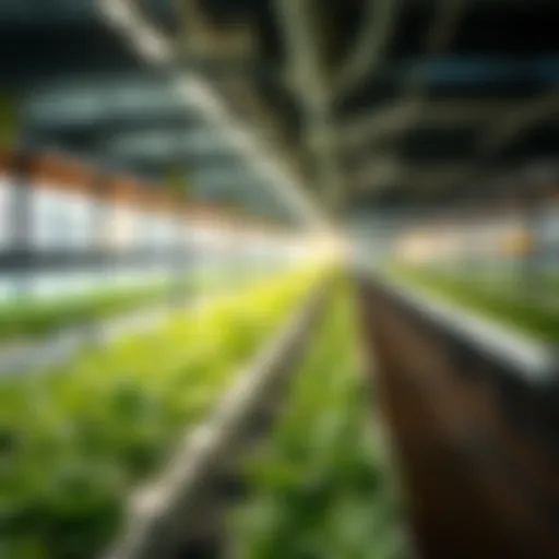 Hydroponic farming setup showcasing greens