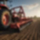 Detailed view of harrow attachments in use on a field cultivator