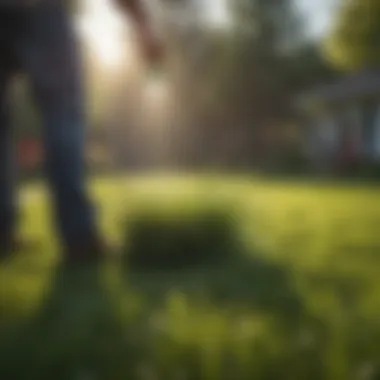 Applying herbicide to buffalo grass lawn