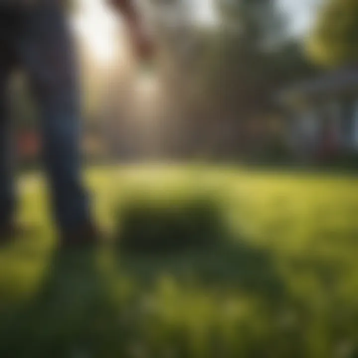 Applying herbicide to buffalo grass lawn