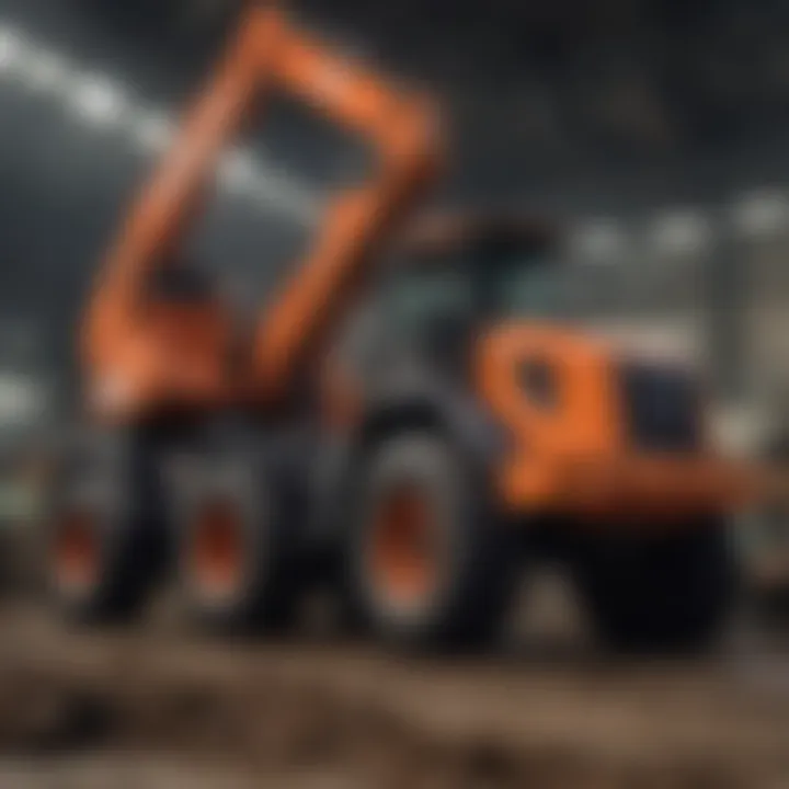 Technician performing maintenance on Hitachi wheel loader