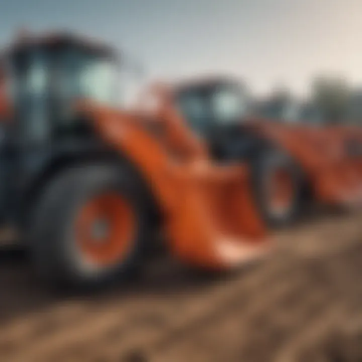 Different models of Hitachi wheel loaders lined up