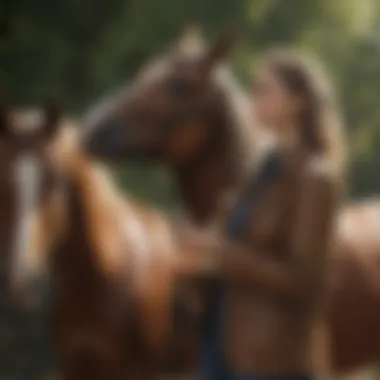 Horse owner reading instructions for Betadine shampoo