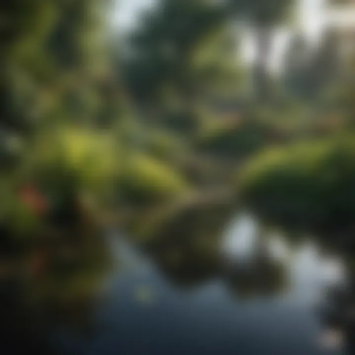 Lush aquatic plants thriving in a serene pond