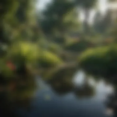 Aquatic Plants Enhancing Pond Ecosystem Lush aquatic plants thriving in a serene pond