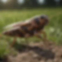 Close-up view of a mole cricket on grass