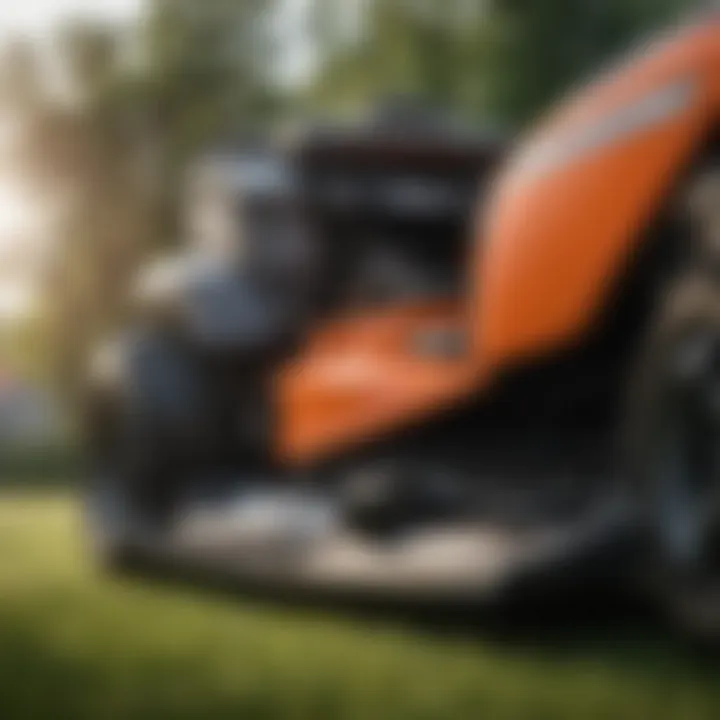 Close-up of Husqvarna mower features