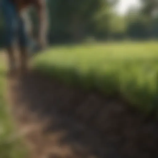 Lush green grass being tilled into fertile garden soil