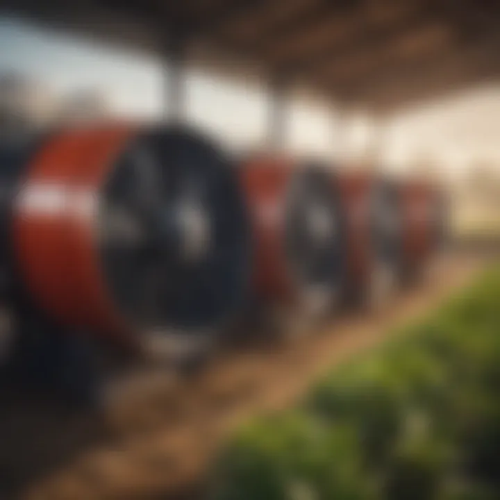 Agricultural setting utilizing industrial air exhaust fans, illustrating their application for effective air management in crop production.