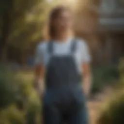 Stylish insulated bib overalls displayed in a natural setting