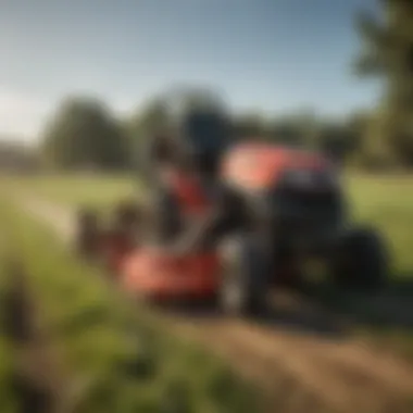 Mower attachment attached to a four-wheeler in a field