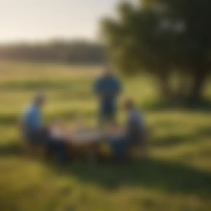 Farmers discussing sustainable land management practices in a pasture