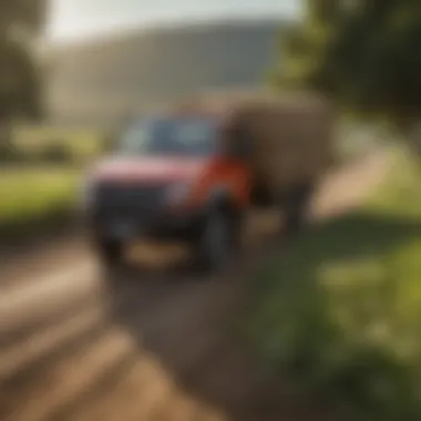 An Isuzu flatbed truck loaded with agricultural goods in a rural setting