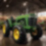 Showcasing a vibrant John Deere tractor on auction display