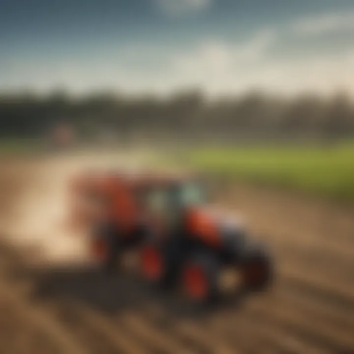 Kubota sprayer in action within a vibrant agricultural field