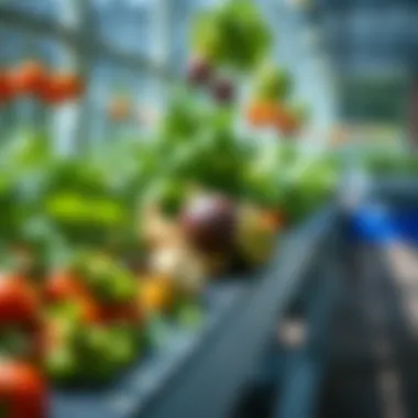 Diverse produce grown in aquaponics system