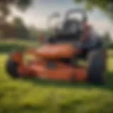 A close-up view of a well-maintained mower ready for lease-to-own.