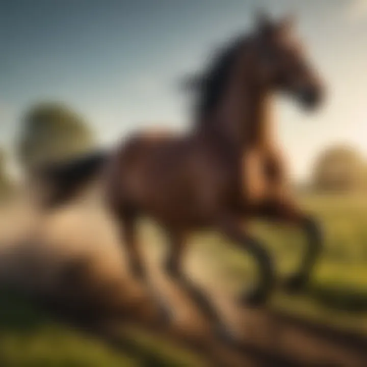 Horse galloping in a field showcasing athletic performance