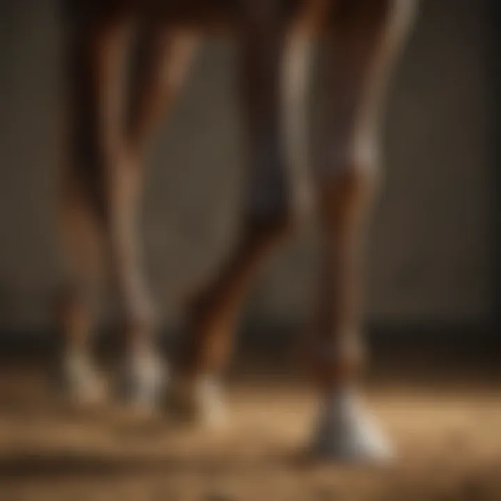 Equine liniment application on a horse's leg