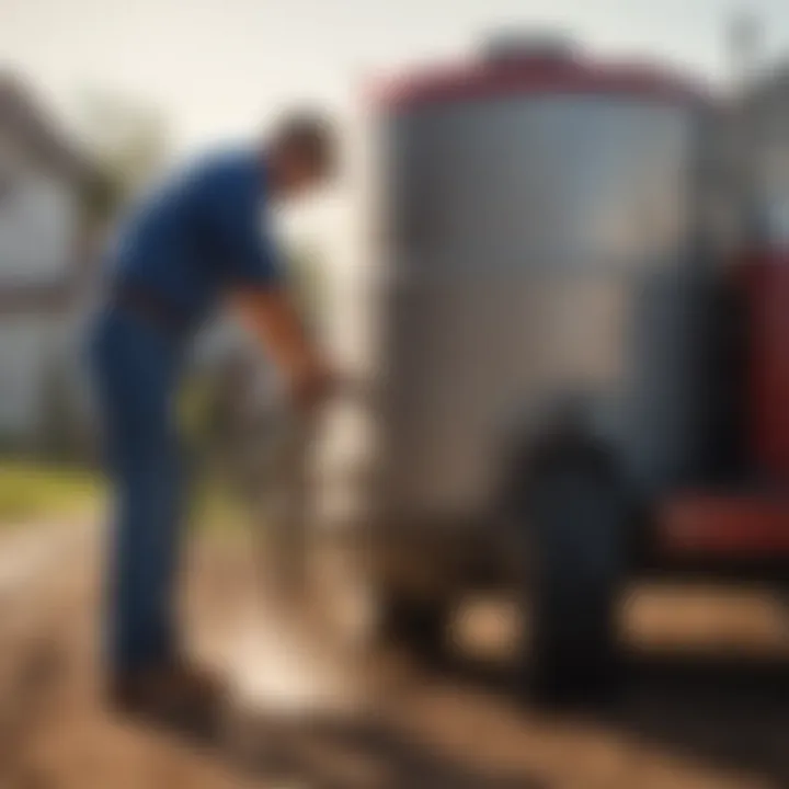 A farmer maintaining a water heater