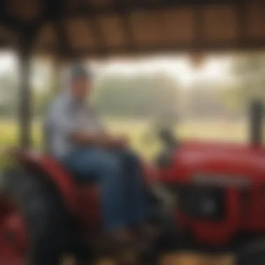 Local farmers discussing Mahindra tractors and their benefits