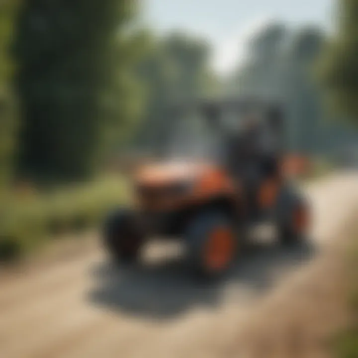 Agricultural worker using ATV forklift attachment for lifting