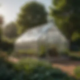 A sleek mini greenhouse tent set up in a lush garden