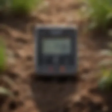 Close-up of a moisture meter reading soil moisture levels