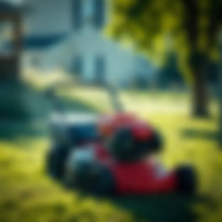 Well-maintained mower grass cutter on a lawn ready for use