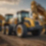 A vast array of heavy machinery on display at a dealership, showcasing diverse equipment options.