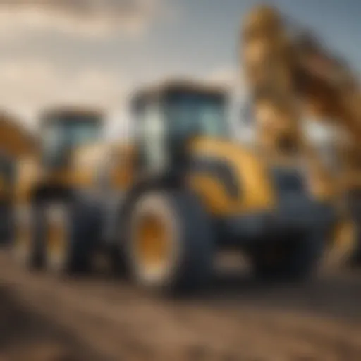 A vast array of heavy machinery on display at a dealership, showcasing diverse equipment options.