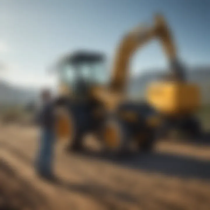 An experienced dealer inspecting heavy equipment for quality assurance before sale.