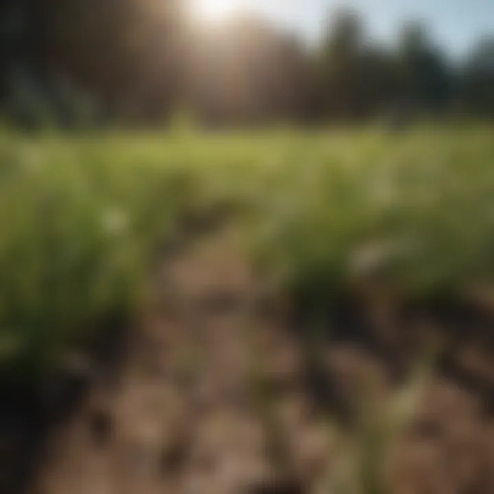 Sunlight filtering through grass blades, illustrating ideal climate conditions