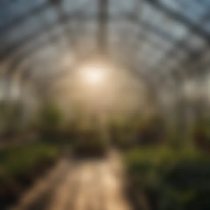 Polycarbonate panels reflecting sunlight in a modern greenhouse