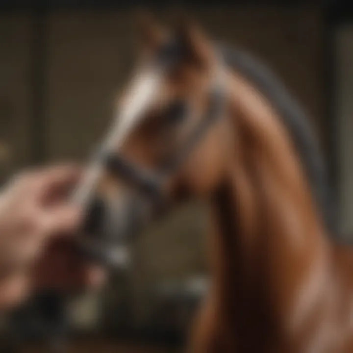Grooming session in progress, featuring a horse being clipped with an Oster clipper.
