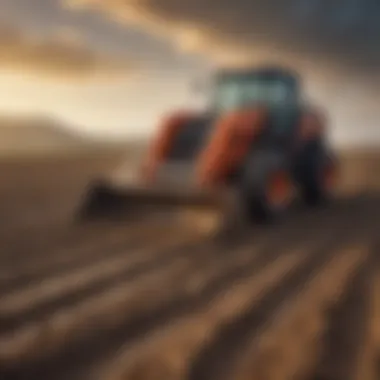 An oversized skid steer bucket efficiently handling a large volume of soil in an agricultural field.