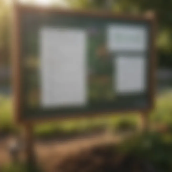 Regulatory guidelines for garden chemical disposal displayed on a bulletin board