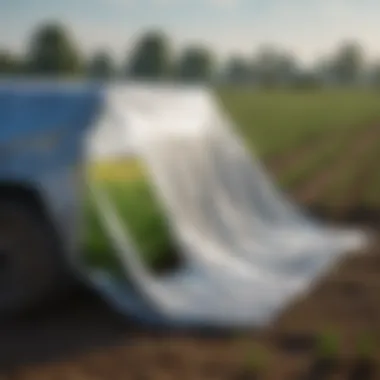 Agricultural field covered with reflective tarp