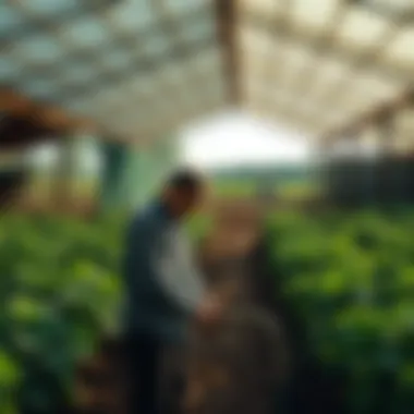 Maintenance Activities in a Tranquil Farm Setting A serene farm environment with maintenance activities taking place