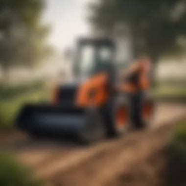 Skid steer equipped with a sod roller on a farm