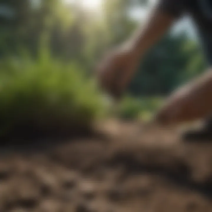 A gardener testing soil conditions and pH in North Jersey.
