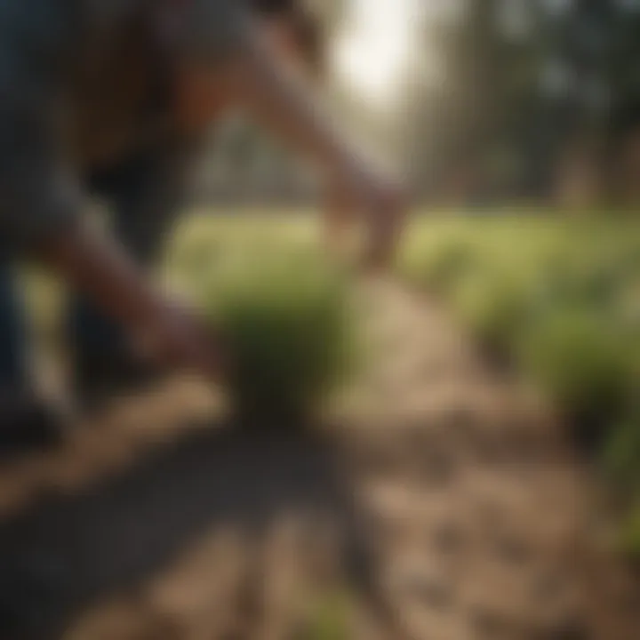 Gardener sowing buffalo grass seed with care